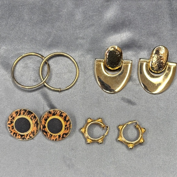 Gold and Leopard Print Earring Set - Picture 1 of 2